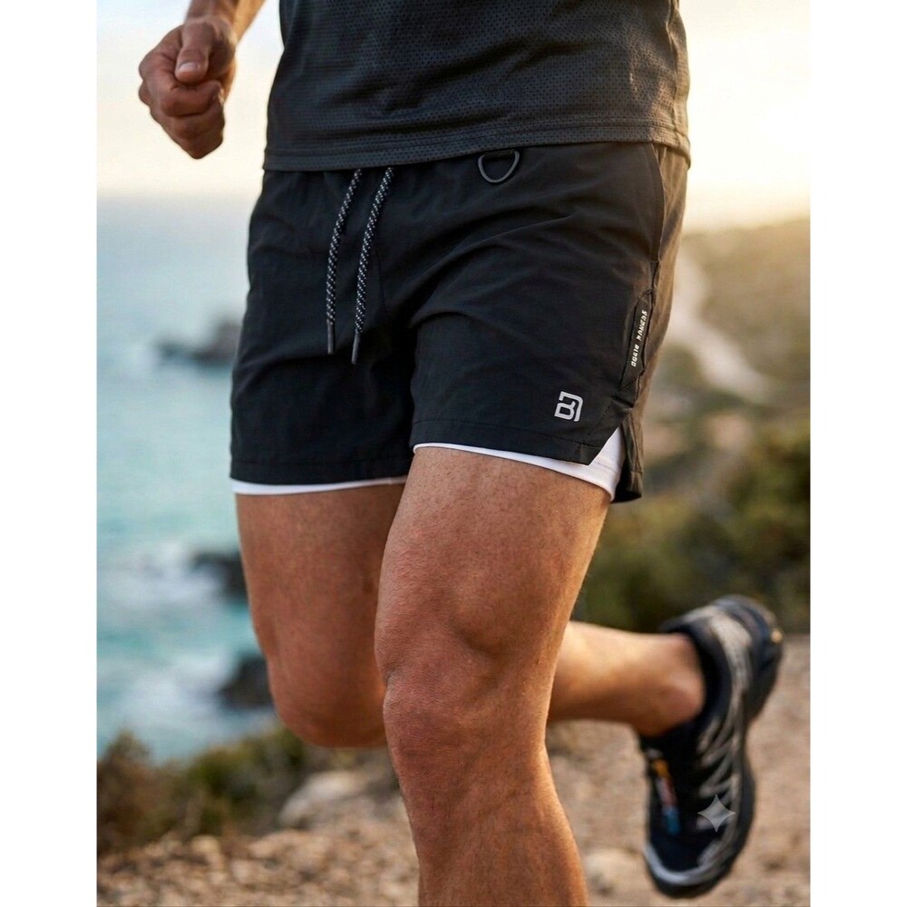Mens Born Tough 2-in-1 Athletic Running Shorts Sz  S Quick Dry Gym WorkoutPocke